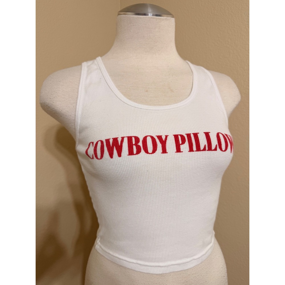 Los Angeles Apparel Cowboy Pillows Ribbed Crop Tank Top White Red Large